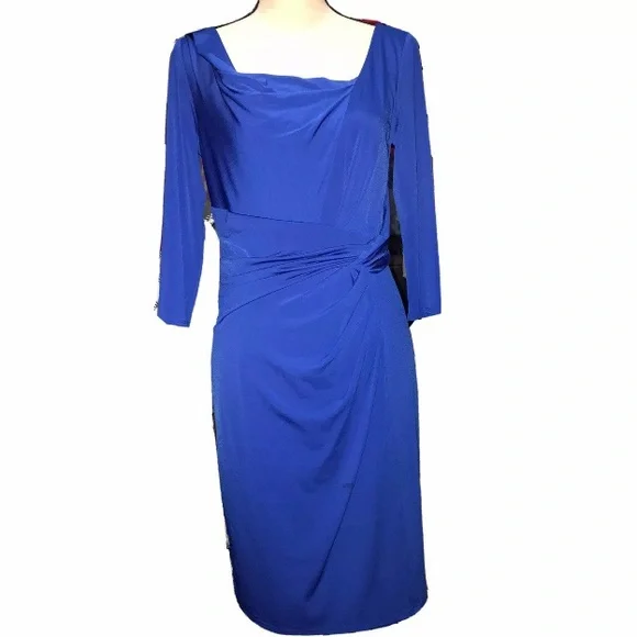 david meister blue dress New David Meister Blue Beaded One Shoulder Cocktail Dress